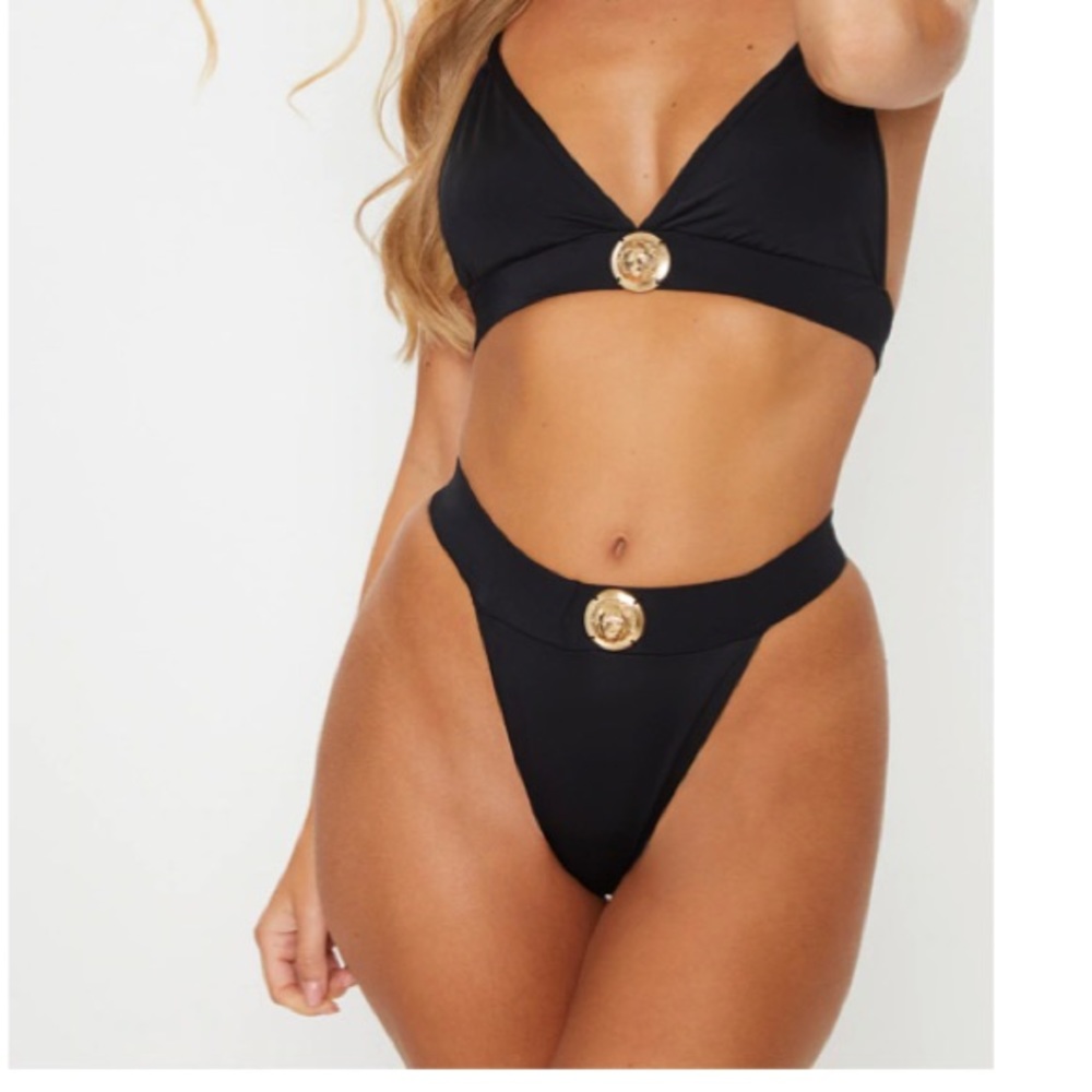 Two piece black and gold bikini